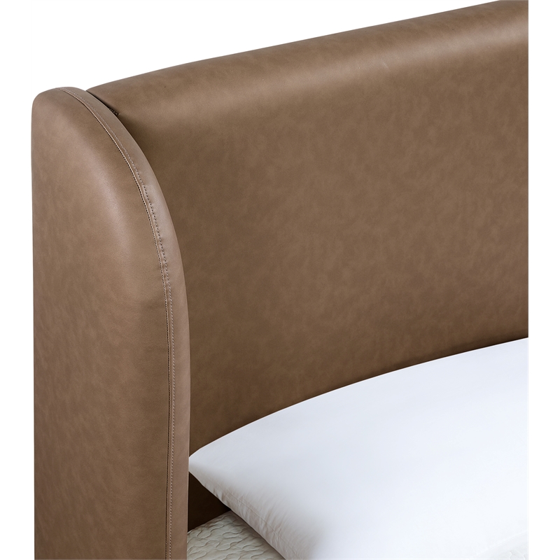 Bowery Hill Contemporary Brown Vegan Leather Upholstered Full Bed