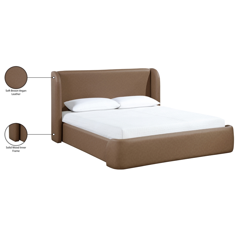 Bowery Hill Contemporary Brown Vegan Leather Upholstered Full Bed