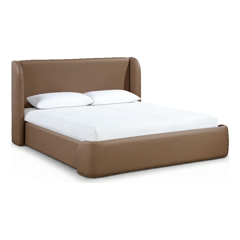 Bowery Hill Contemporary Brown Vegan Leather Upholstered Full Bed