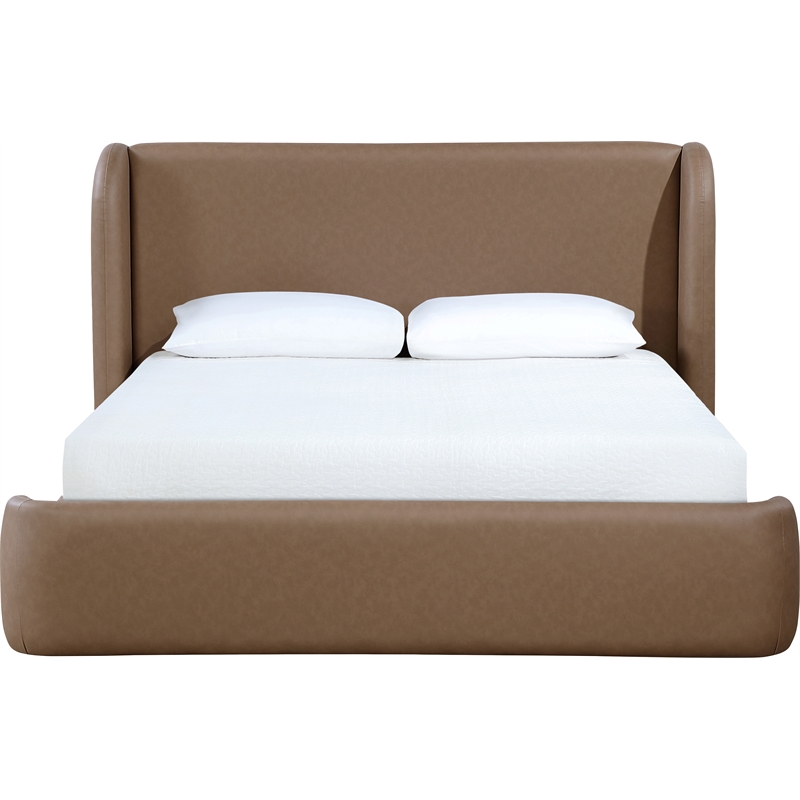 Bowery Hill Contemporary Brown Vegan Leather Upholstered King Bed