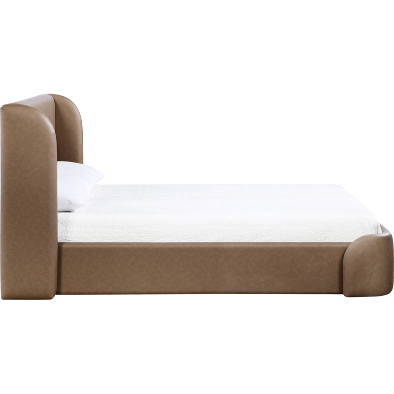 Bowery Hill Contemporary Brown Vegan Leather Upholstered King Bed
