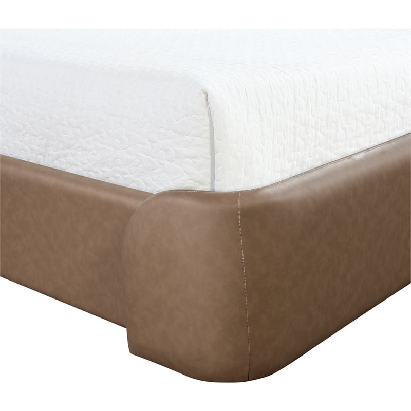 Bowery Hill Contemporary Brown Vegan Leather Upholstered King Bed