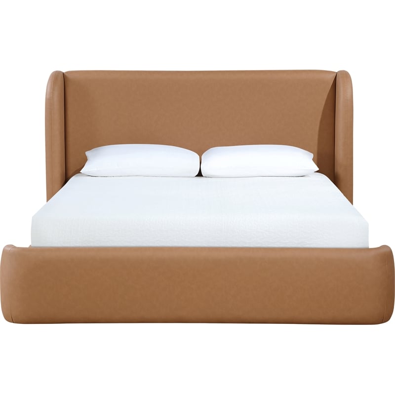 Bowery Hill Contemporary Cognac Vegan Leather Upholstered Full Bed
