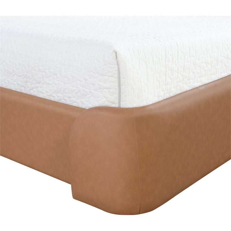 Bowery Hill Contemporary Cognac Vegan Leather Upholstered Full Bed