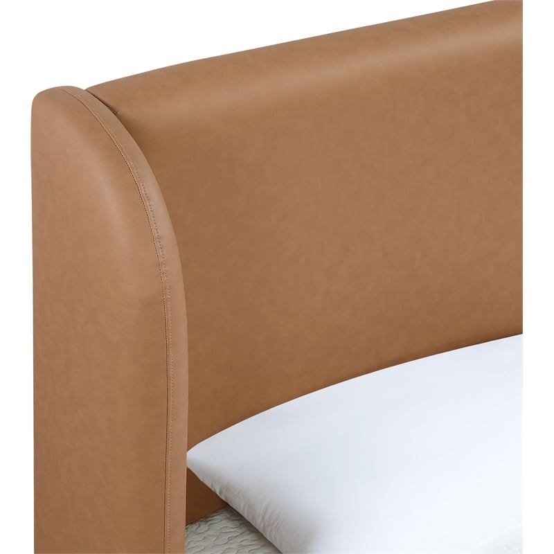 Bowery Hill Contemporary Cognac Vegan Leather Upholstered Full Bed