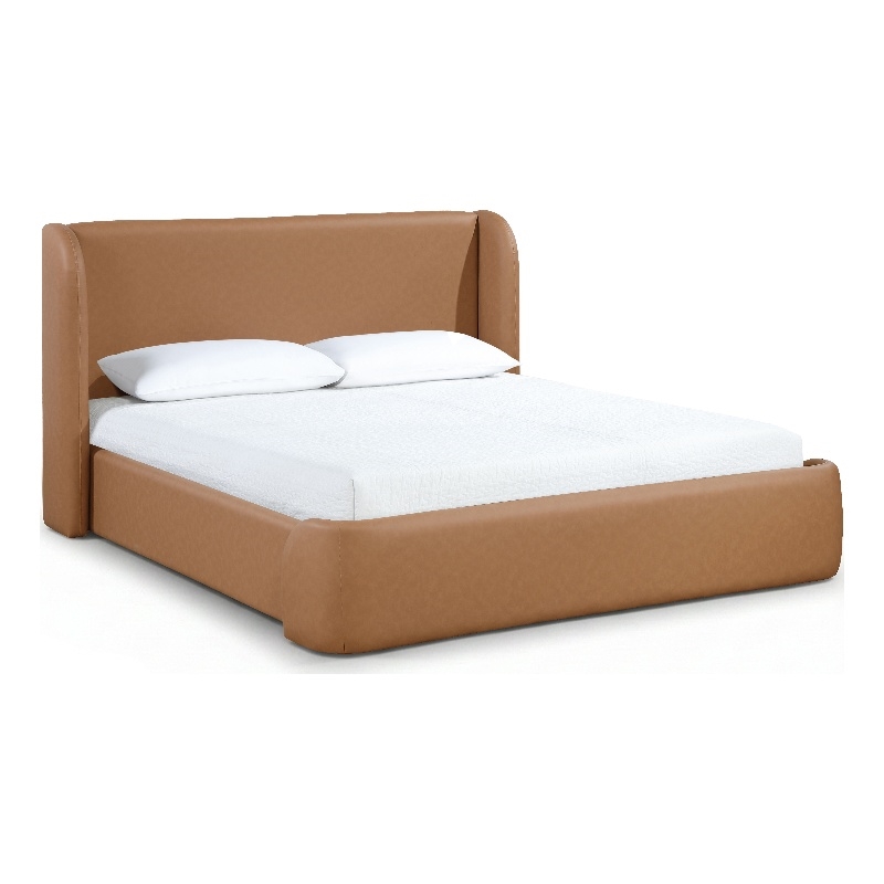 Bowery Hill Contemporary Cognac Vegan Leather Upholstered Full Bed