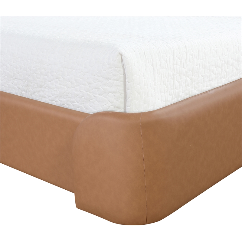 Bowery Hill Contemporary Cognac Vegan Leather Upholstered King Bed