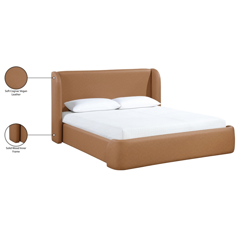 Bowery Hill Contemporary Cognac Vegan Leather Upholstered King Bed