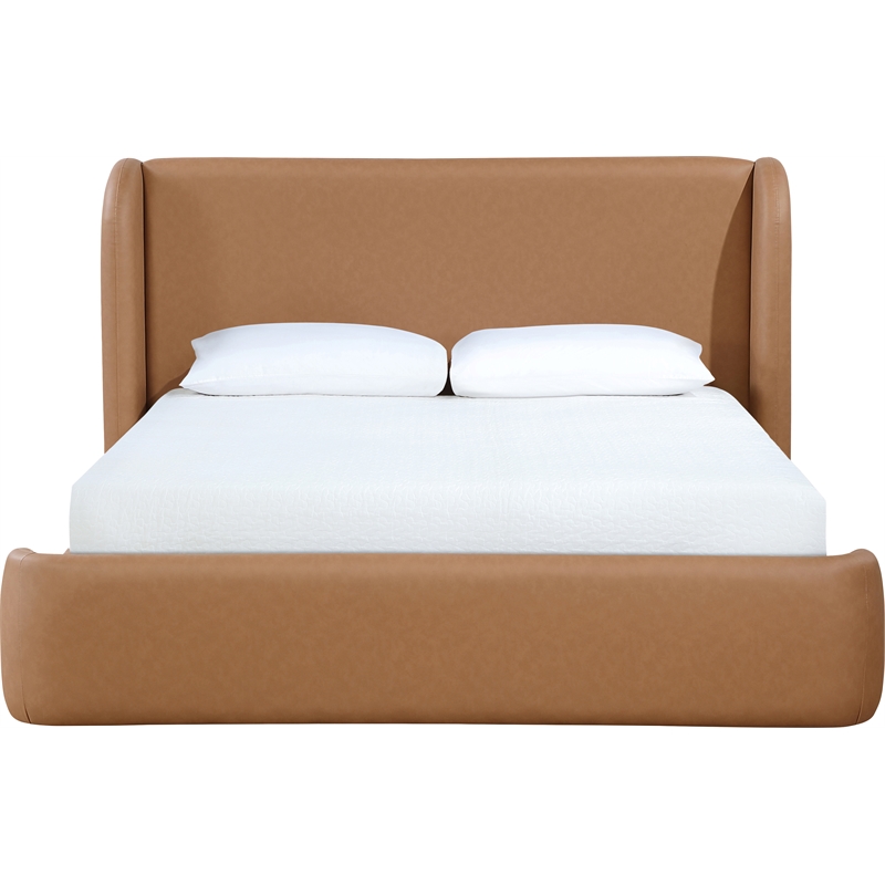 Bowery Hill Contemporary Cognac Vegan Leather Upholstered Queen Bed