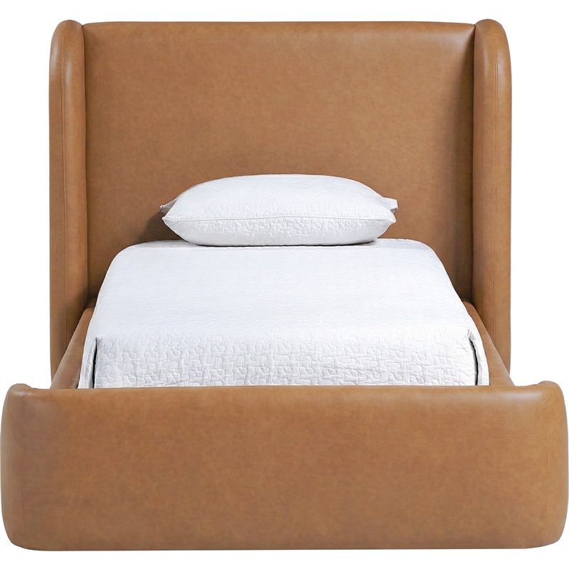 Bowery Hill Contemporary Cognac Vegan Leather Upholstered Twin Bed