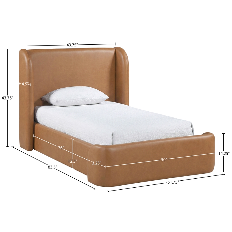 Bowery Hill Contemporary Cognac Vegan Leather Upholstered Twin Bed