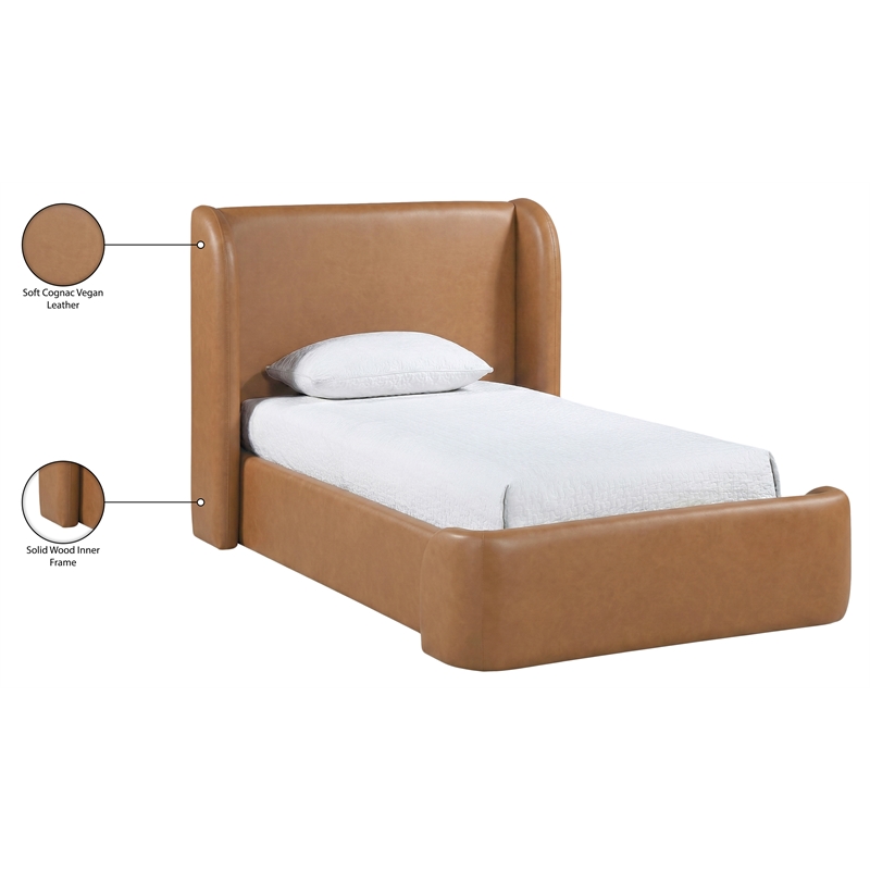 Bowery Hill Contemporary Cognac Vegan Leather Upholstered Twin Bed