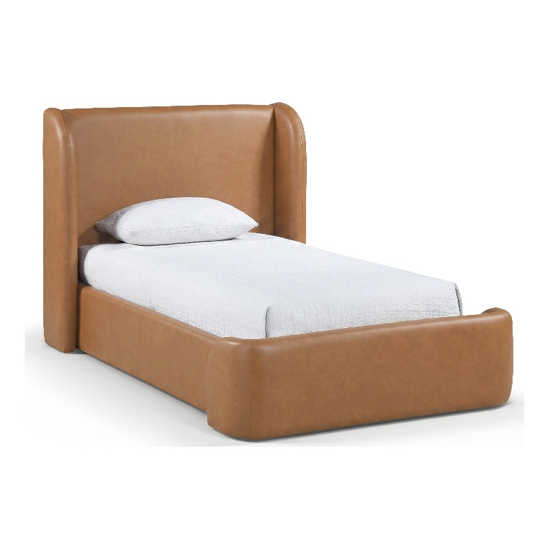 Bowery Hill Contemporary Cognac Vegan Leather Upholstered Twin Bed