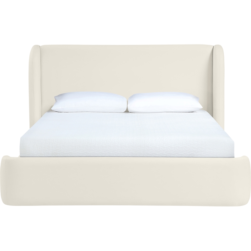 Bowery Hill Contemporary Cream Vegan Leather Upholstered Full Bed