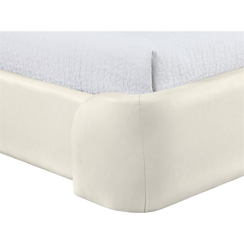 Bowery Hill Contemporary Cream Vegan Leather Upholstered Full Bed