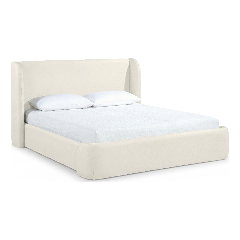 Bowery Hill Contemporary Cream Vegan Leather Upholstered Full Bed