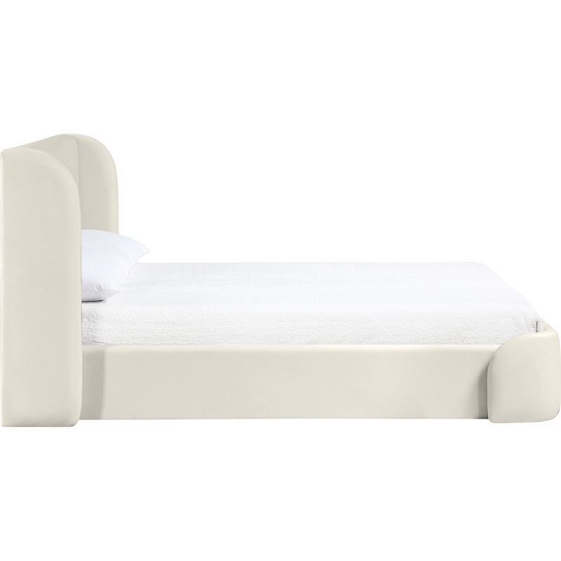 Bowery Hill Contemporary Cream Vegan Leather Upholstered Queen Bed