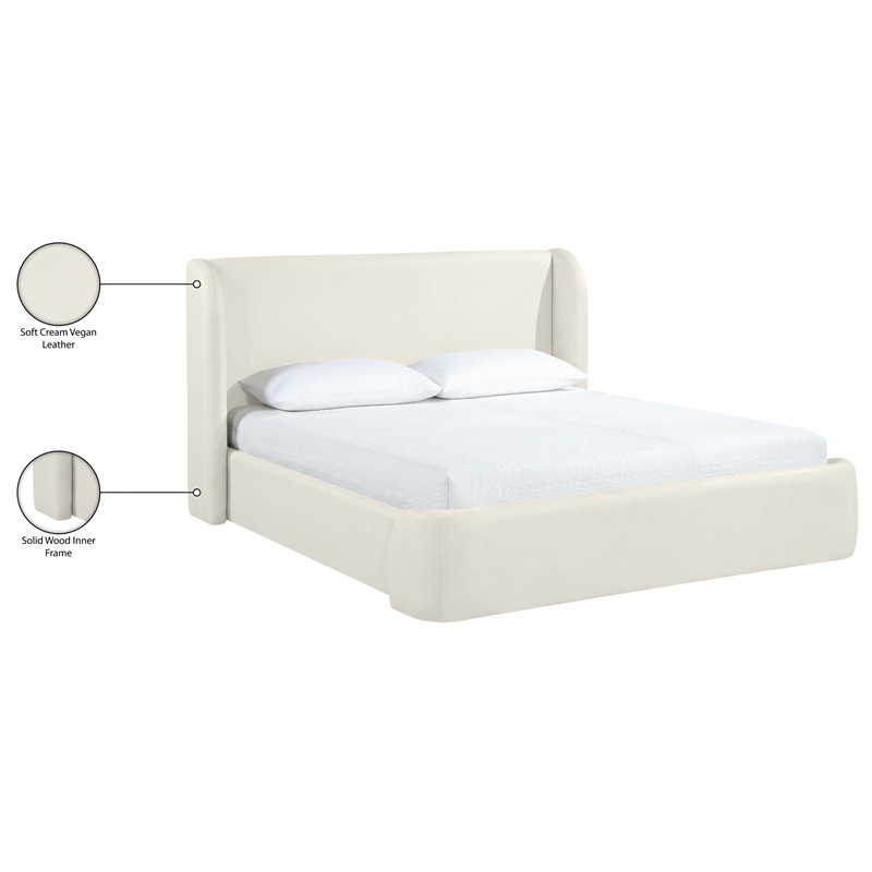 Bowery Hill Contemporary Cream Vegan Leather Upholstered Queen Bed