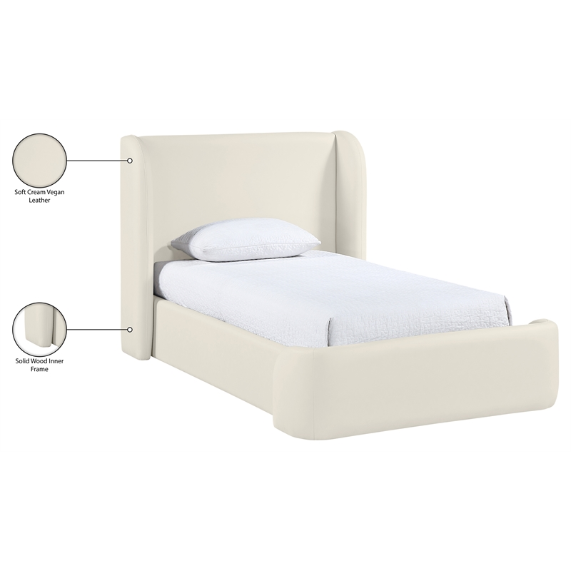 Bowery Hill Contemporary Cream Vegan Leather Upholstered Twin Bed