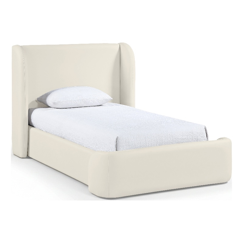 Bowery Hill Contemporary Cream Vegan Leather Upholstered Twin Bed