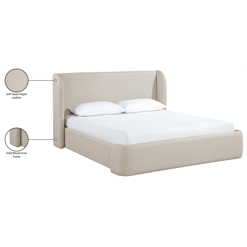 Bowery Hill Contemporary Taupe Vegan Leather Upholstered Queen Bed