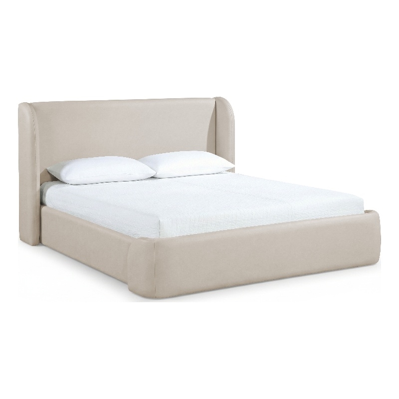 Bowery Hill Contemporary Taupe Vegan Leather Upholstered Queen Bed