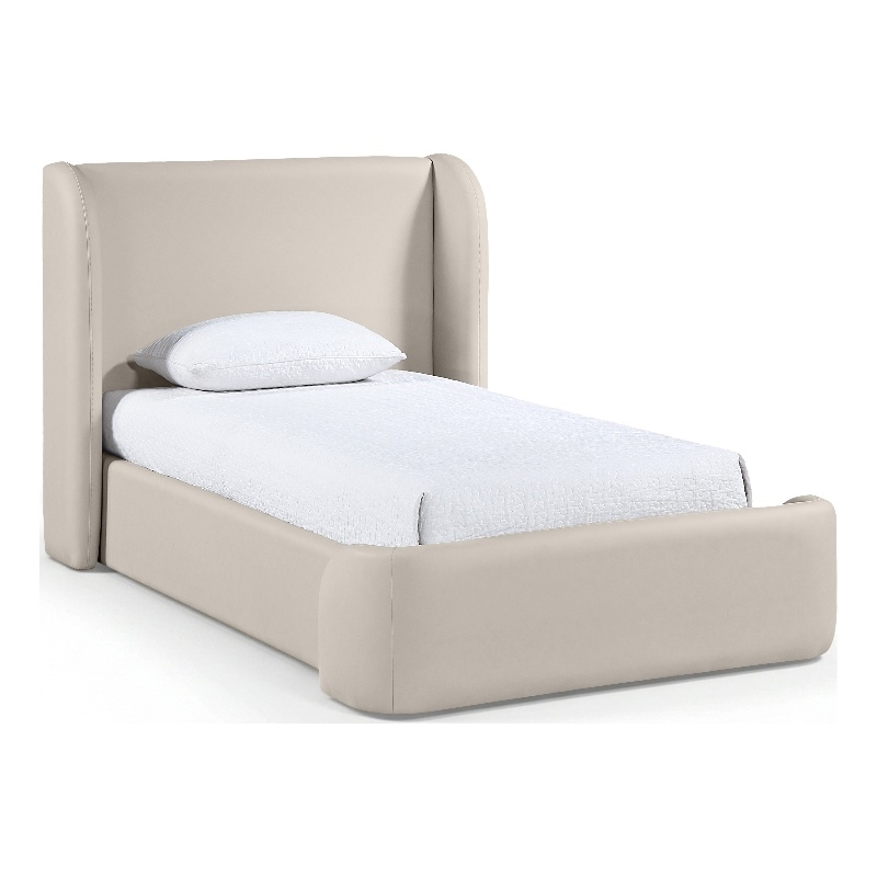 Bowery Hill Contemporary Taupe Vegan Leather Upholstered Twin Bed