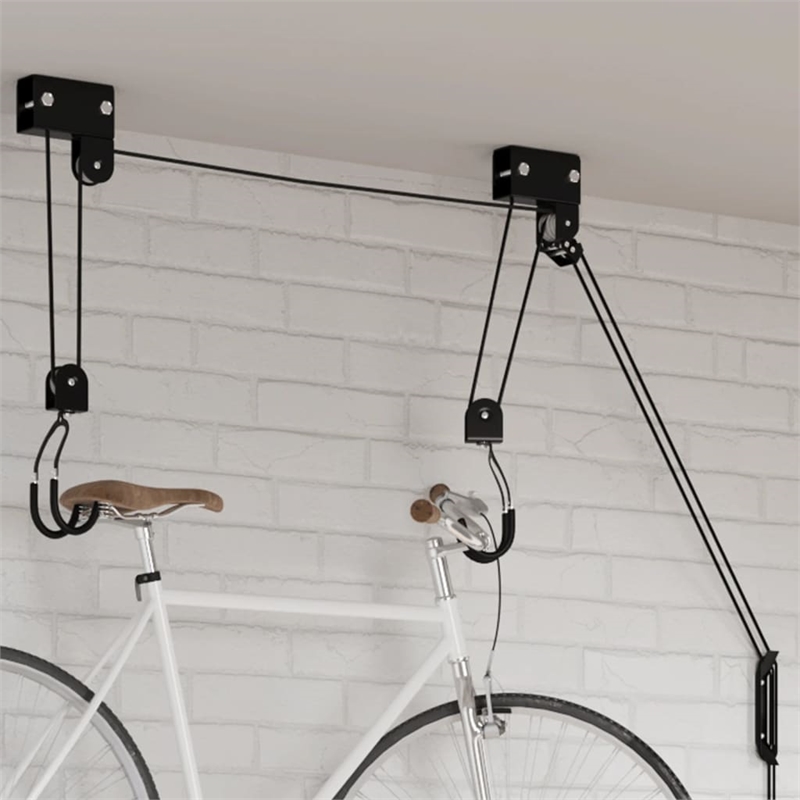 Bowery Hill Contemporary Bike Hoist with Ceiling Mount in Black