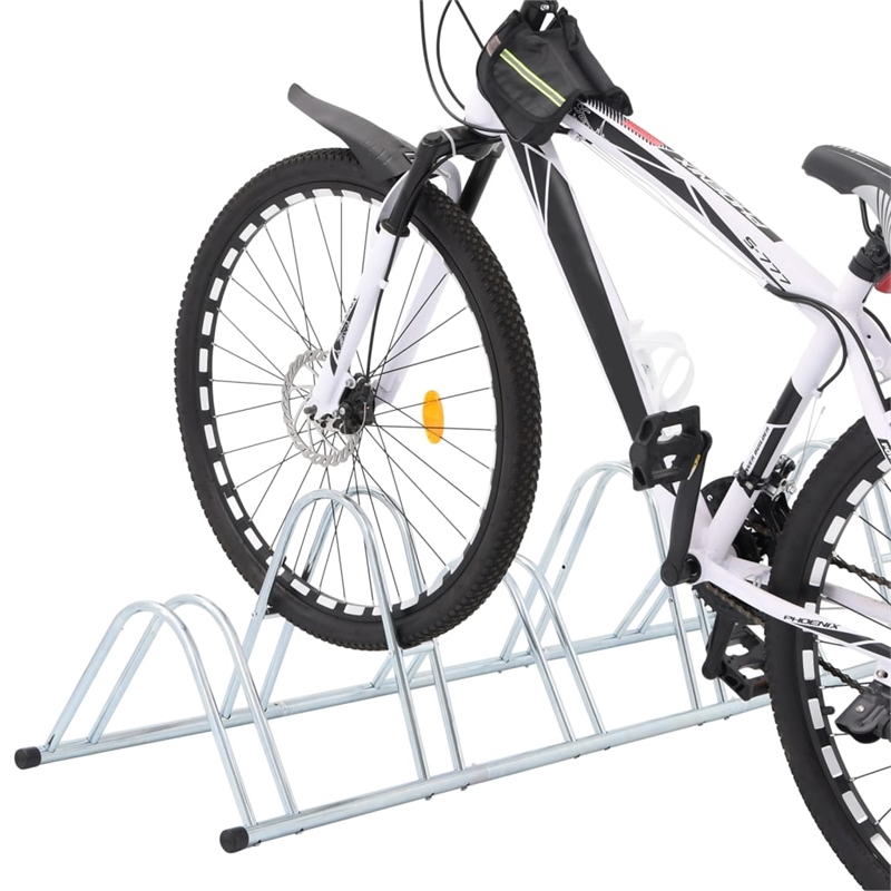 Bowery Hill 6 Bikes Floor Freestanding Galvanized Steel Bicycle Stand in Silver