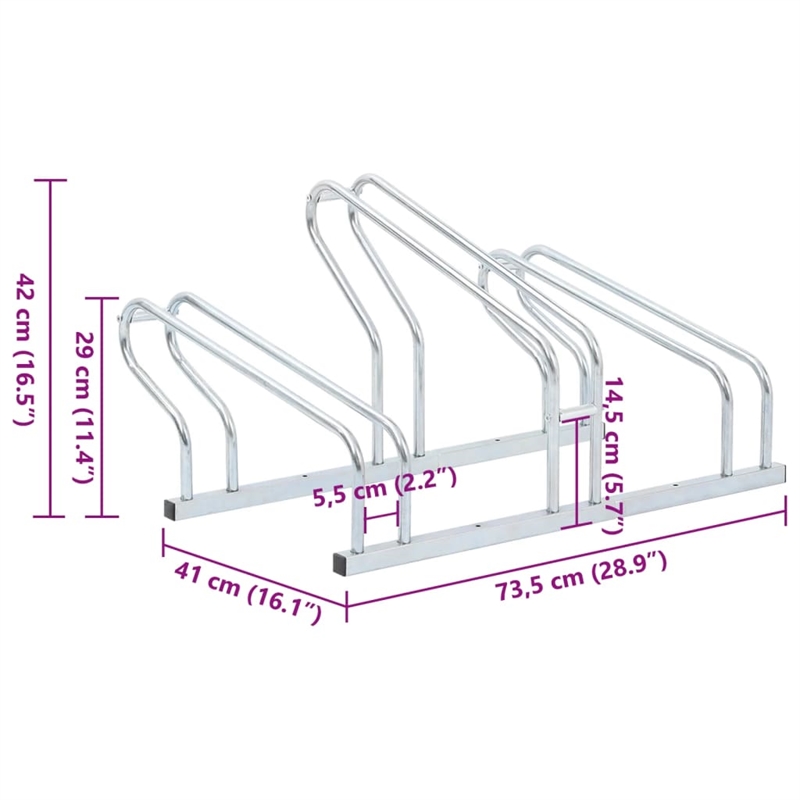 Bowery Hill 3 Bikes Floor Freestanding Galvanized Steel Bicycle Stand in Silver