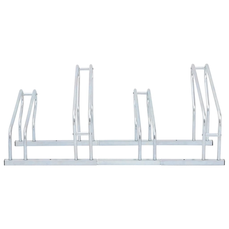 Bowery Hill 4 Bikes Floor Freestanding Galvanized Steel Bicycle Stand in Silver