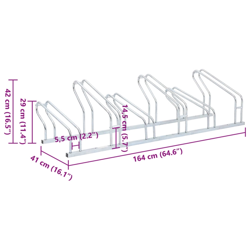 Bowery Hill 6 Bikes Floor Freestanding Galvanized Steel Bicycle Stand in Silver