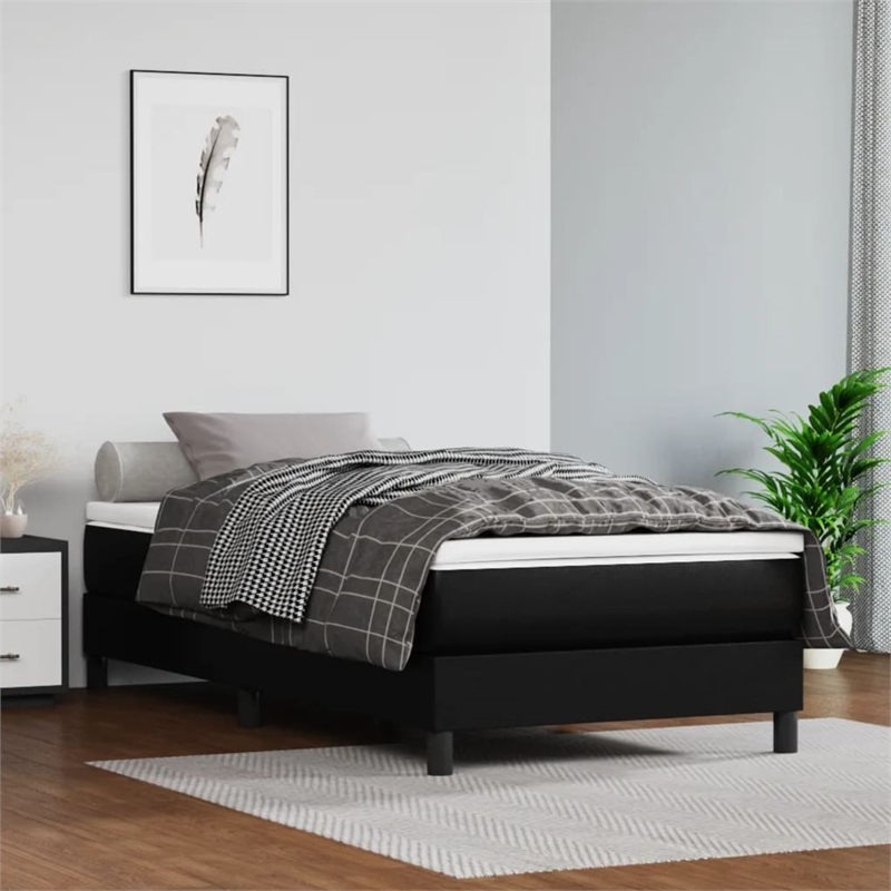 Bowery Hill Twin XL Sturdy Faux Leather Plywood Bed Frame in Black