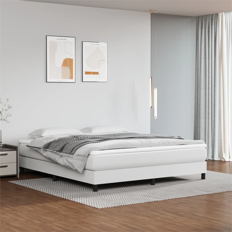 Bowery Hill Contemporary King Durable Faux Leather Bed Frame in White
