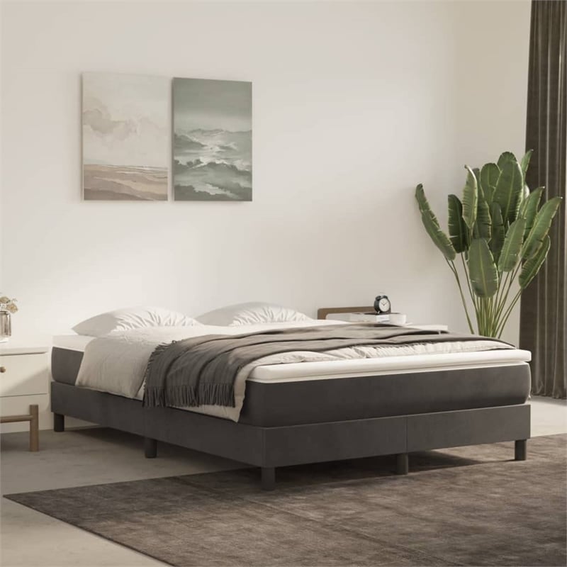 Bowery Hill Contemporary Engineered Wood Bed Queen Frame in Dark Grey