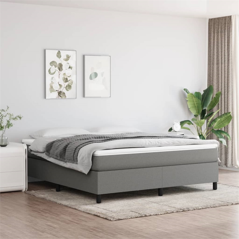 Bowery Hill Engineered Wood King Bed Frame in Dark Gray Fabric