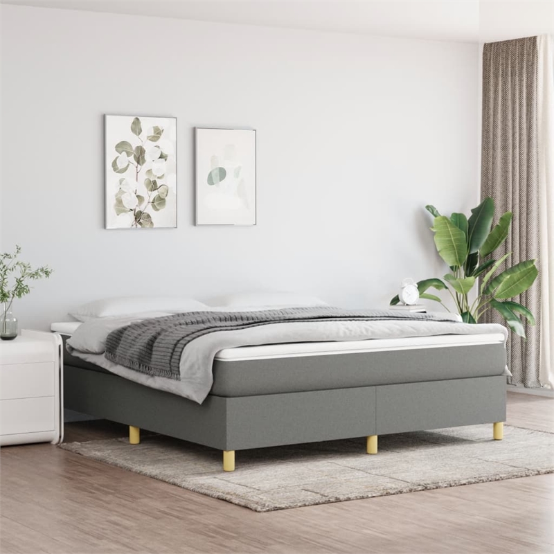 Bowery Hill Engineered Wood King Bed Frame in Dark Gray Fabric