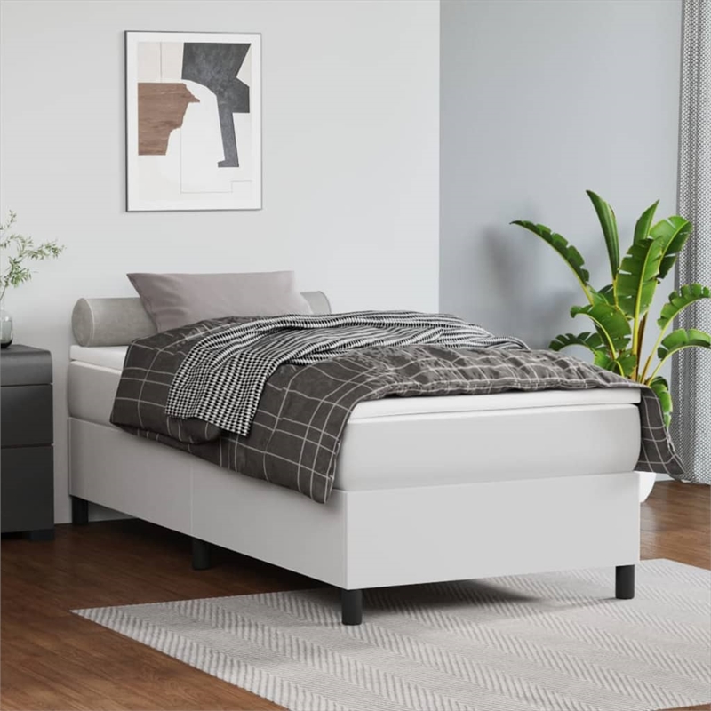 Bowery Hill Twin XL Sturdy Faux Leather Plywood Bed Frame in White