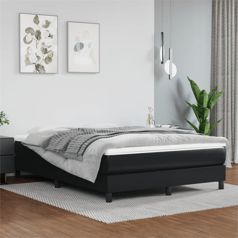 Bowery Hill Full/Double Faux Leather Plywood Bed Frame in Black