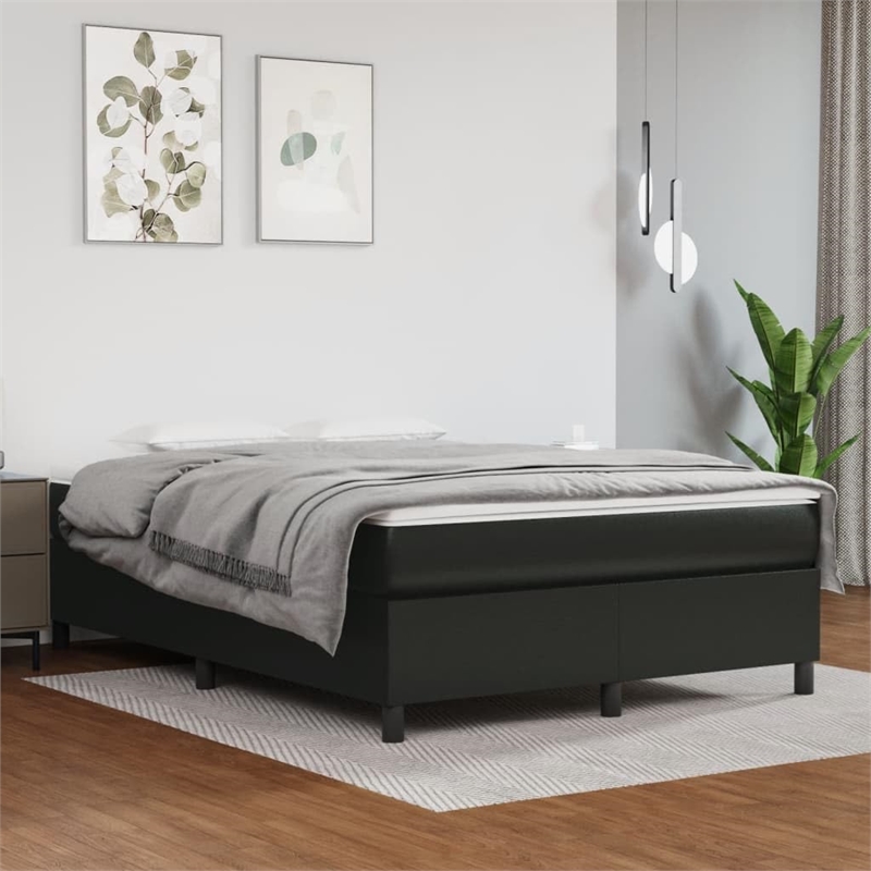 Bowery Hill Engineered Wood Faux Leather Queen Bed Frame in Black