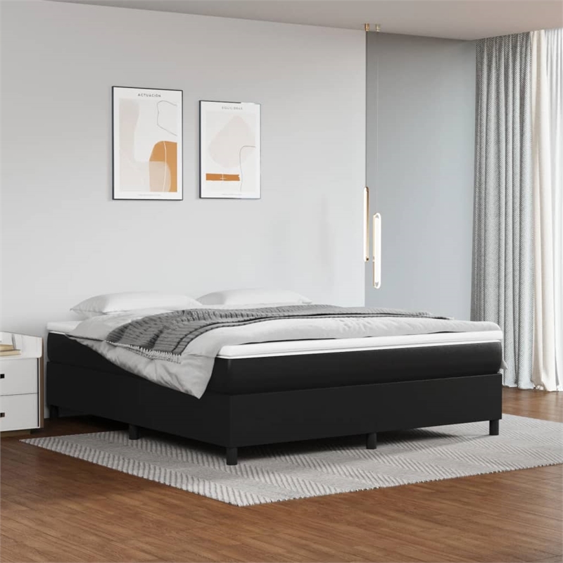 Bowery Hill Engineered Wood Faux Leather King Bed Frame in Black