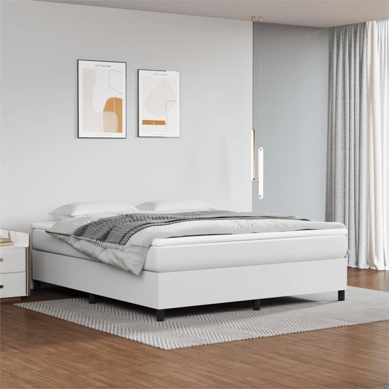 Bowery Hill King Faux Leather Engineered Wood Bed Frame in White