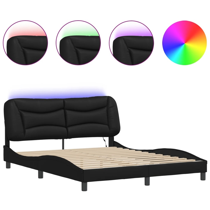 Bowery Hill Engineered Wood Faux Leather Queen Bed Frame in Black