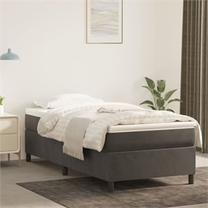 Bowery Hill Contemporary Engineered Wood Velvet Bed Frame in Dark Grey