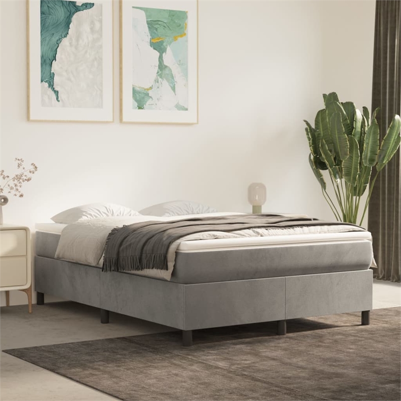 Bowery Hill Contemporary Queen Velvet Bed Frame in Light Grey