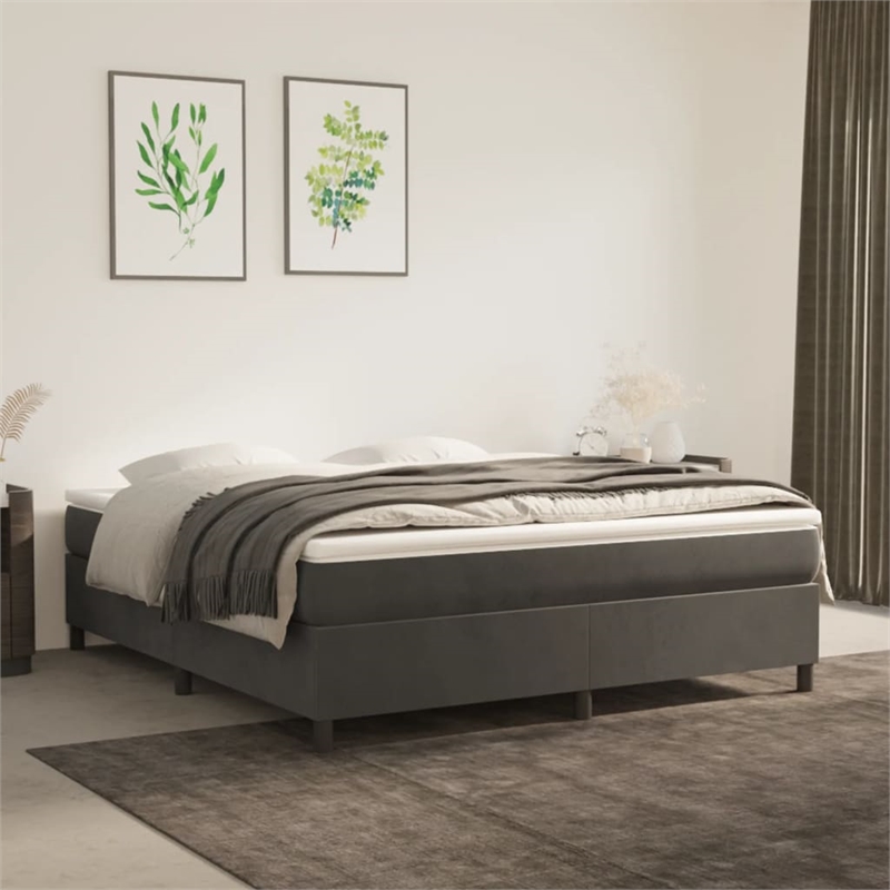 Bowery Hill Engineered Wood King Bed Frame in Dark Gray Fabric