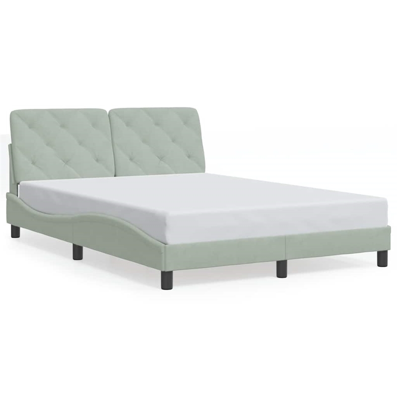 Bowery Hill Contemporary Velvet Full Bed Frame in Light Grey