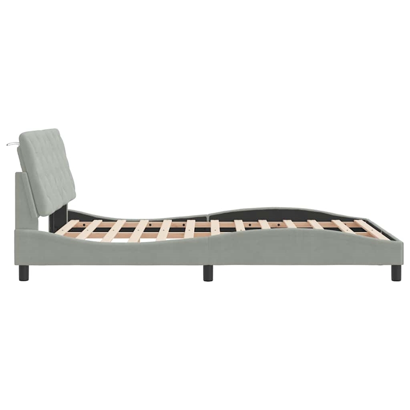 Bowery Hill Contemporary Velvet Full Bed Frame in Light Grey