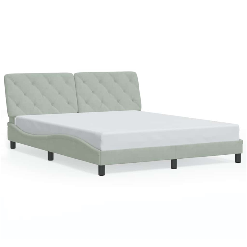 Bowery Hill Contemporary Queen Velvet Bed Frame in Light Grey