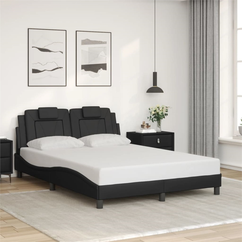 Bowery Hill Contemporary Faux Leather Full Bed Frame in Black